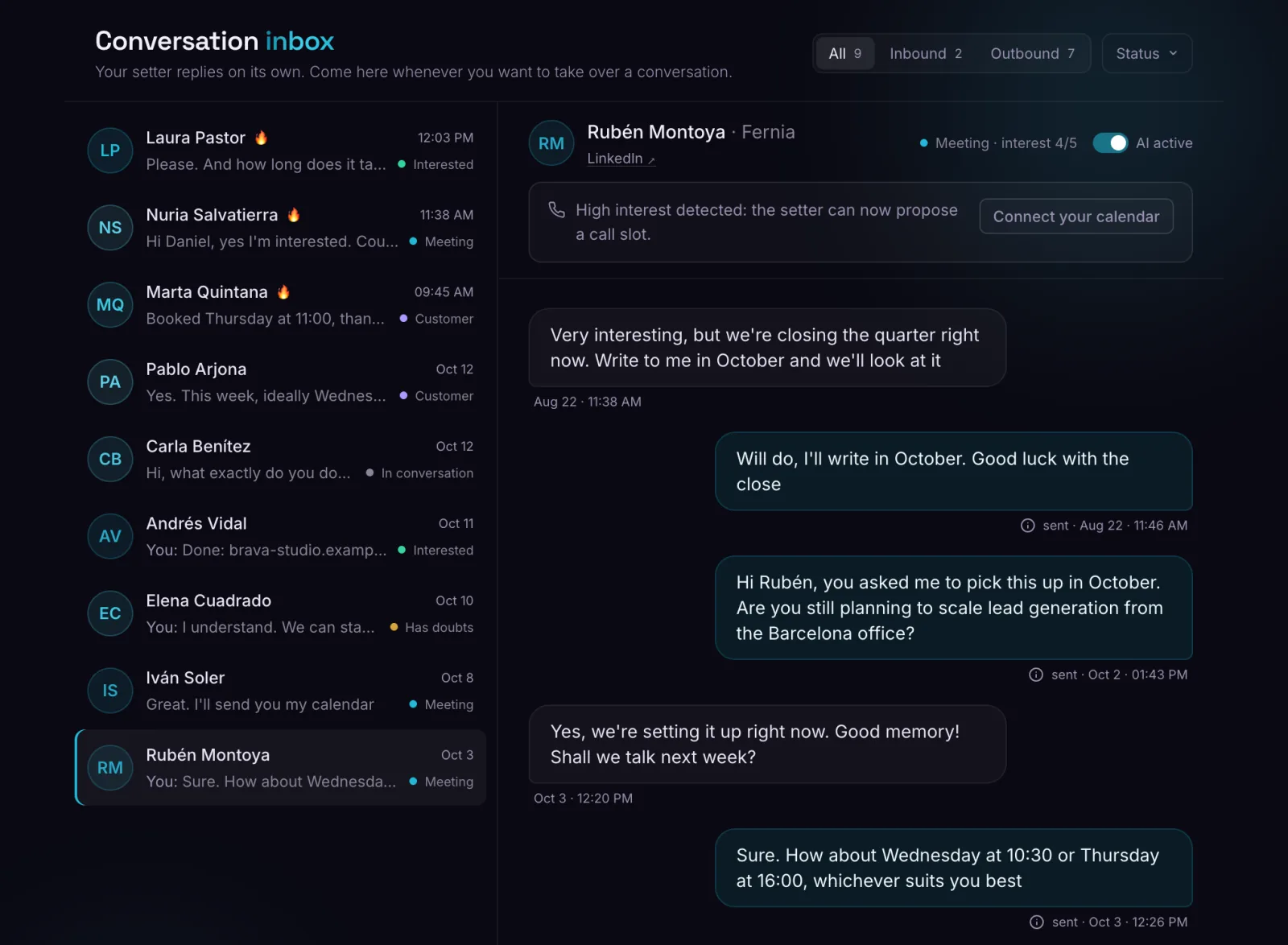 Sample Settr thread with the lead’s context in view
